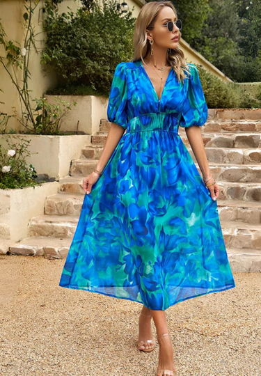 Roxanne | Elegant Floral Midi Dress with Puff Sleeves 5
