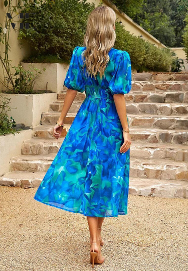 Roxanne | Elegant Floral Midi Dress with Puff Sleeves 6