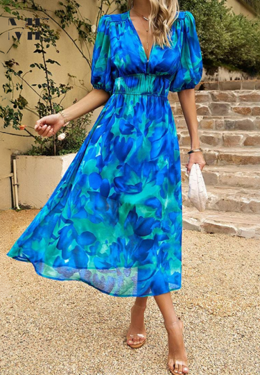 Roxanne | Elegant Floral Midi Dress with Puff Sleeves 8