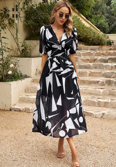 Roxanne | Elegant Floral Midi Dress with Puff Sleeves 9