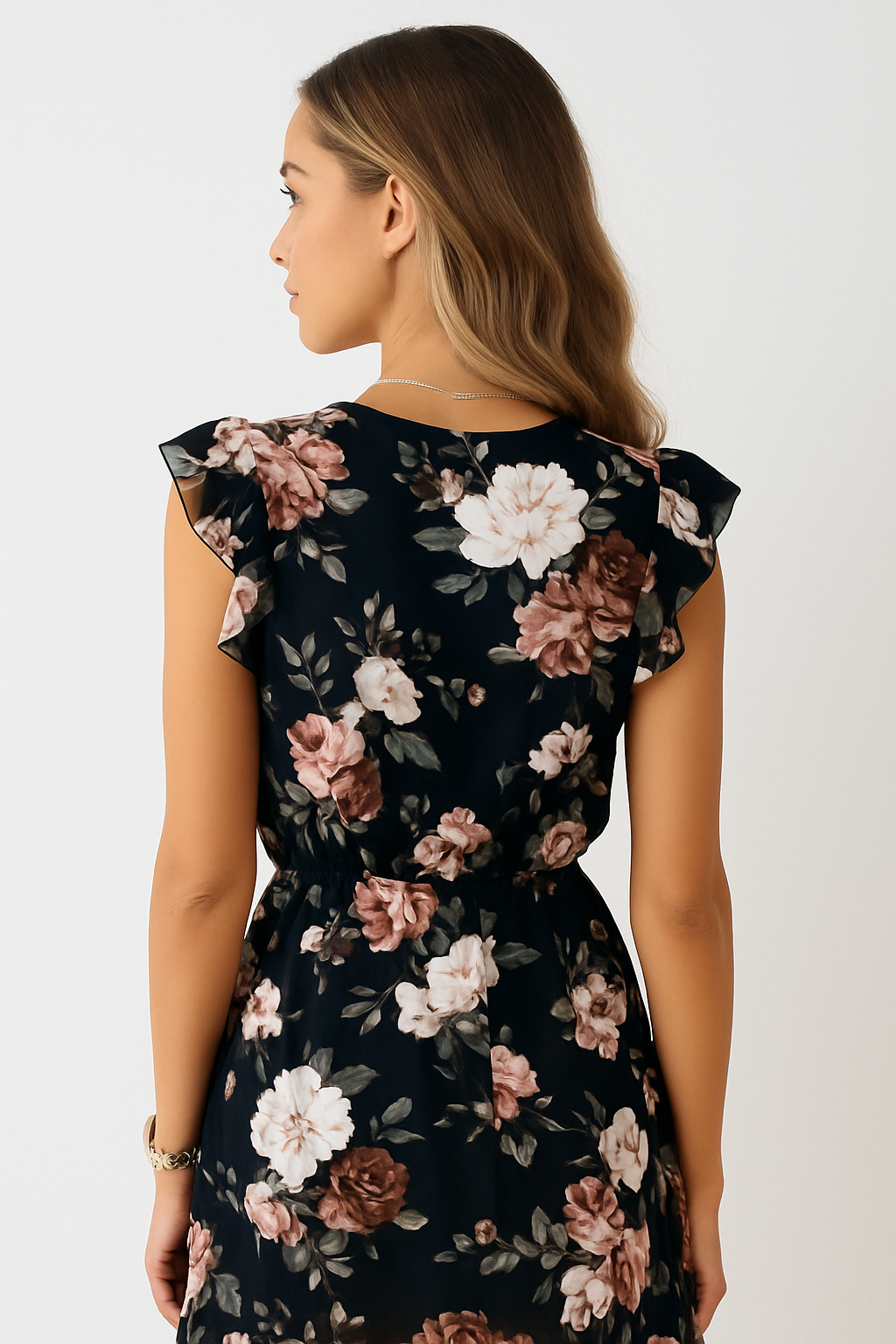 Ruffled chiffon midi dress