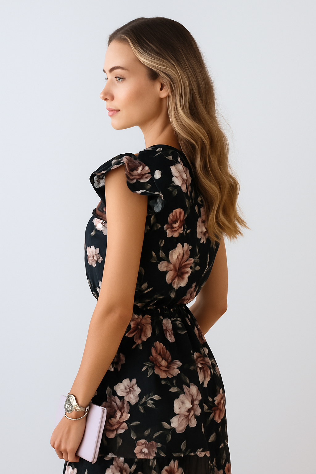 Ruffled chiffon midi dress