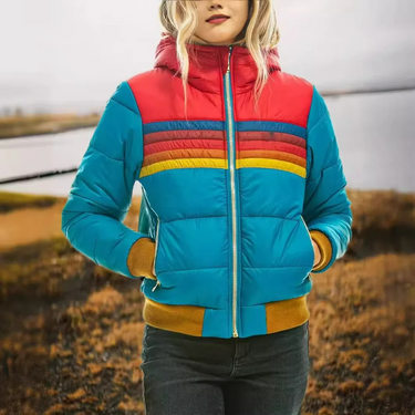 Women's Retro Striped Padded Puffer Jacket