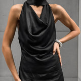 Satin Halter Maxi Dress for Wedding Guests – Bodycon Fit with Scarf Detail for Formal Events 5