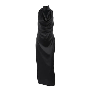Satin Halter Maxi Dress for Wedding Guests – Bodycon Fit with Scarf Detail for Formal Events 7