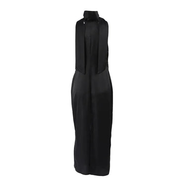 Satin Halter Maxi Dress for Wedding Guests – Bodycon Fit with Scarf Detail for Formal Events 8