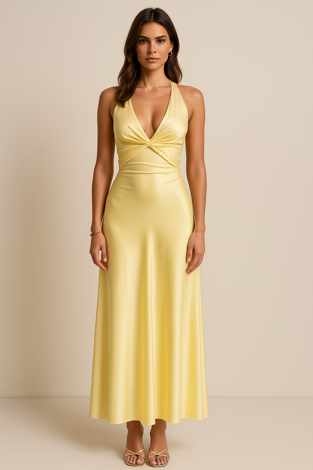 Satin Halter Maxi Gown 0