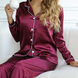Satin Pajama Set | Long Sleeve | Buttoned | Lounge Set | Women's Sleepwear 0