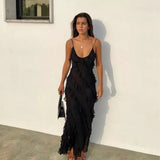 Semi-Sheer Ladder Ruffle Zippered Maxi Dress 4