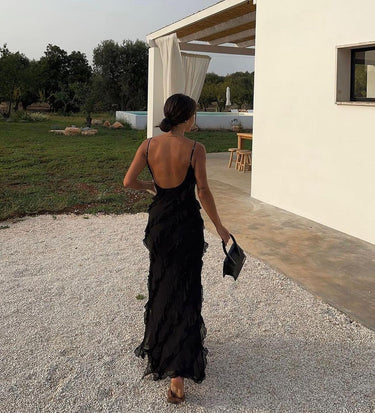 Semi-Sheer Ladder Ruffle Zippered Maxi Dress 6