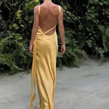 Semi-Sheer Satin Asymmetrical One Shoulder Maxi Dress 2