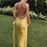 Semi-Sheer Satin Asymmetrical One Shoulder Maxi Dress 3