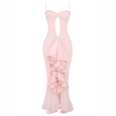 Sexy Lace Hollow out Bridesmaid Dress with Fish Tail Tight Body Lace Trim Strapless Gown V-neck Ankle-length Polyester Fiber 4