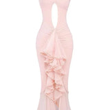 Sexy Lace Hollow out Bridesmaid Dress with Fish Tail Tight Body Lace Trim Strapless Gown V-neck Ankle-length Polyester Fiber 5