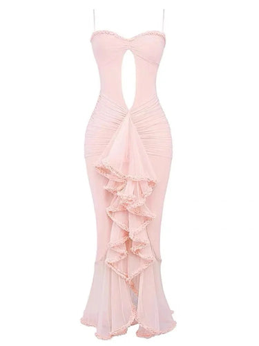Sexy Lace Hollow out Bridesmaid Dress with Fish Tail Tight Body Lace Trim Strapless Gown V-neck Ankle-length Polyester Fiber 5
