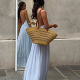 Sexy Women's Solid Color Pleated Long Dress Elegant Sleeveless Suspender Backless Slim Fit Dresses Beach Party Women's Robe 2