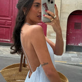 Sexy Women's Solid Color Pleated Long Dress Elegant Sleeveless Suspender Backless Slim Fit Dresses Beach Party Women's Robe 3