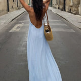 Sexy Women's Solid Color Pleated Long Dress Elegant Sleeveless Suspender Backless Slim Fit Dresses Beach Party Women's Robe 5