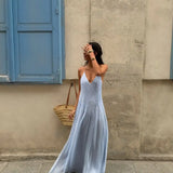 Sexy Women's Solid Color Pleated Long Dress Elegant Sleeveless Suspender Backless Slim Fit Dresses Beach Party Women's Robe 6