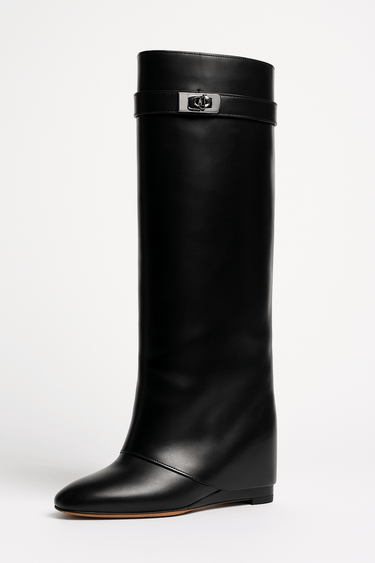 Shark Lock Knee-High Leather Boots 1