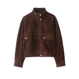 Short Jacket in Suede-Look with Stand Collar and Defined Waist 4