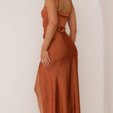 Simple maxi dress – satin dress with spaghetti straps and a high slit 2