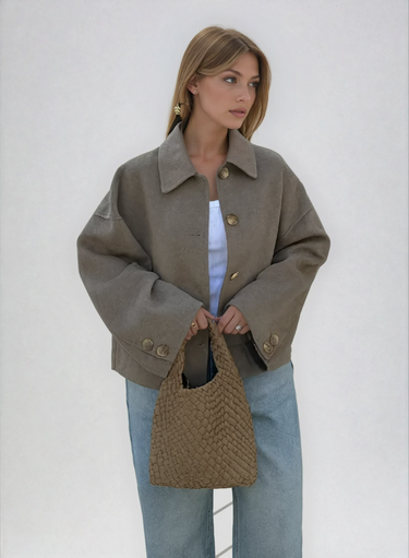 Women's Boxy Cropped Wool Coat Jacket