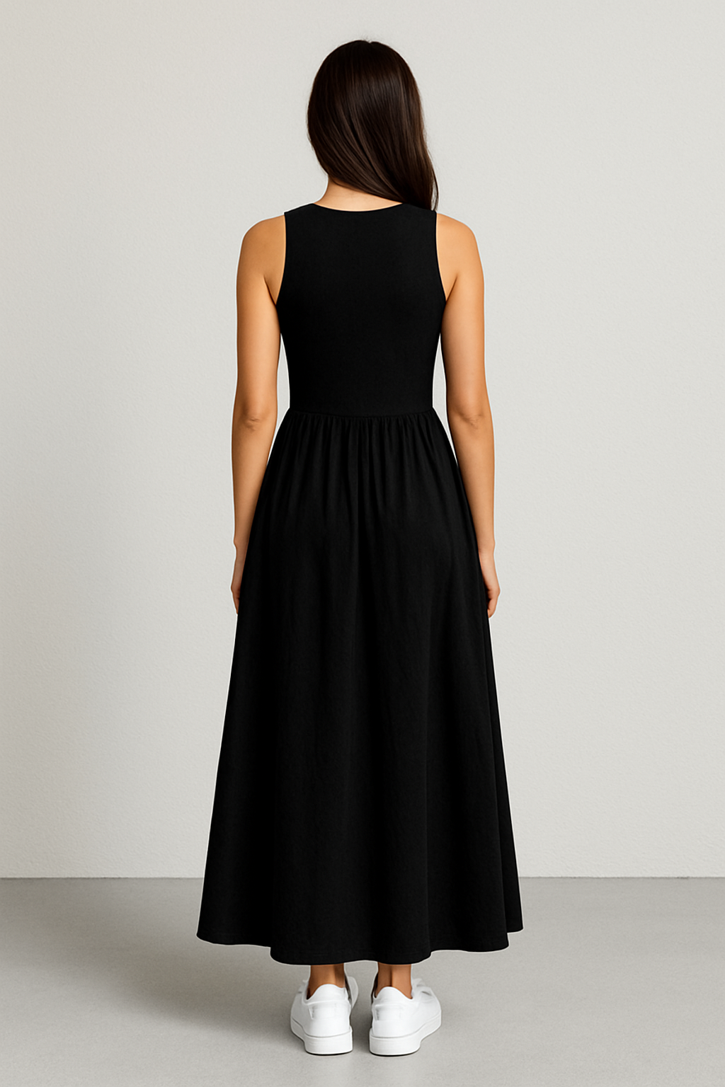 Sleeveless Cotton Blend Maxi Dress