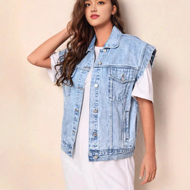Sleeveless Denim Jacket with Classic Button Front 2
