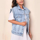 Sleeveless Denim Jacket with Classic Button Front 3