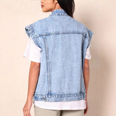 Sleeveless Denim Jacket with Classic Button Front 5