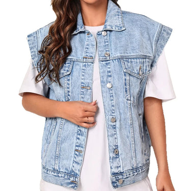 Sleeveless Denim Jacket with Classic Button Front 6