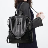 Soft Backpacks for women New PU Artificial Leather women's backpack large capacity black backpack fashion trend student class 1
