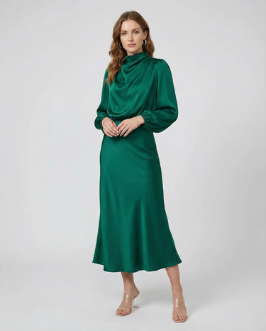 Sophia Satin Evening Dress – Elegant Long Sleeve Formal Wear 1