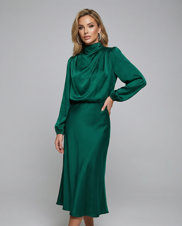 Sophia Satin Evening Dress – Elegant Long Sleeve Formal Wear 3