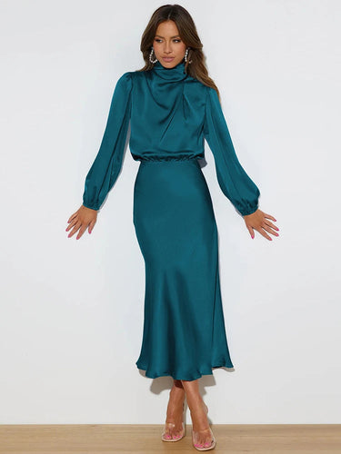 Sophia Satin Evening Dress – Elegant Long Sleeve Formal Wear 5