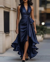 Sophia Satin Evening Dress – Off-Shoulder V-Neck Formal Elegance 5