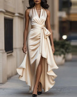 Sophia Satin Evening Dress – Off-Shoulder V-Neck Formal Elegance 6