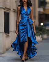Sophia Satin Evening Dress – Off-Shoulder V-Neck Formal Elegance 7
