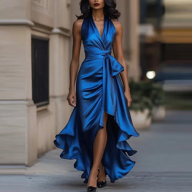 Sophia Satin Evening Dress – Off-Shoulder V-Neck Formal Elegance 7