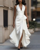 Sophia Satin Evening Dress – Off-Shoulder V-Neck Formal Elegance 8