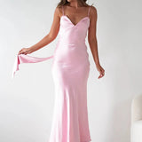 Sophia V-Neck Evening Dress – Elegant Satin Midi for Formal Weddings and Special Occasions 5