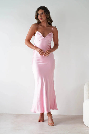 Sophia V-Neck Evening Dress – Elegant Satin Midi for Formal Weddings and Special Occasions 6