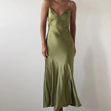 Sophia V-Neck Evening Dress – Elegant Satin Midi for Formal Weddings and Special Occasions 8