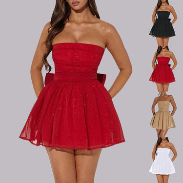 Sparkly Mini Dress – Elegant Strapless A-Line Design 7