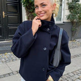 Stand Collar Women Winter Woolen Coats 2025 Autumn Single Breasted Loose Female Long Sleeve Jacket Office Lady Street Short Coat 0
