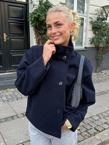 Stand Collar Women Winter Woolen Coats 2025 Autumn Single Breasted Loose Female Long Sleeve Jacket Office Lady Street Short Coat 0