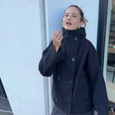 Stand Collar Women Winter Woolen Coats 2025 Autumn Single Breasted Loose Female Long Sleeve Jacket Office Lady Street Short Coat 13