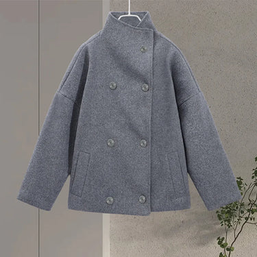 Stand Collar Women Winter Woolen Coats 2025 Autumn Single Breasted Loose Female Long Sleeve Jacket Office Lady Street Short Coat 7