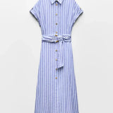 Striped Linen-Blend Maxi Dress with Belt 4